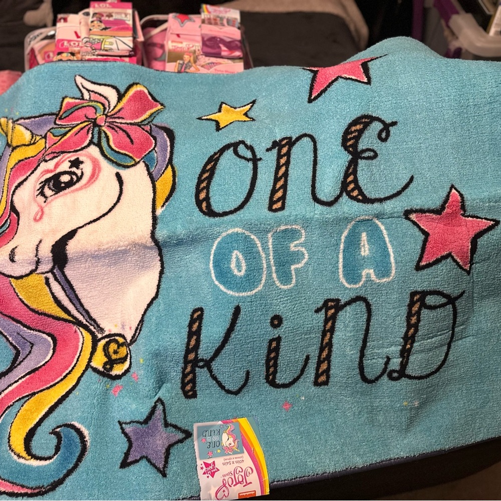Nickelodeon Jojo Sewa bundle Blue and Pink Unicorn rug, Full& twin sheet sets